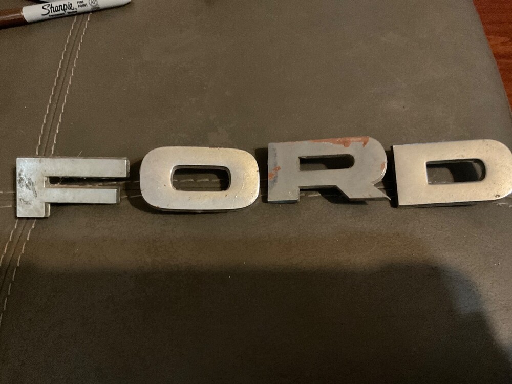 1965 1966 Ford F100 Custom Cab Grille Emblem Letters Script Nameplate Vintage OE